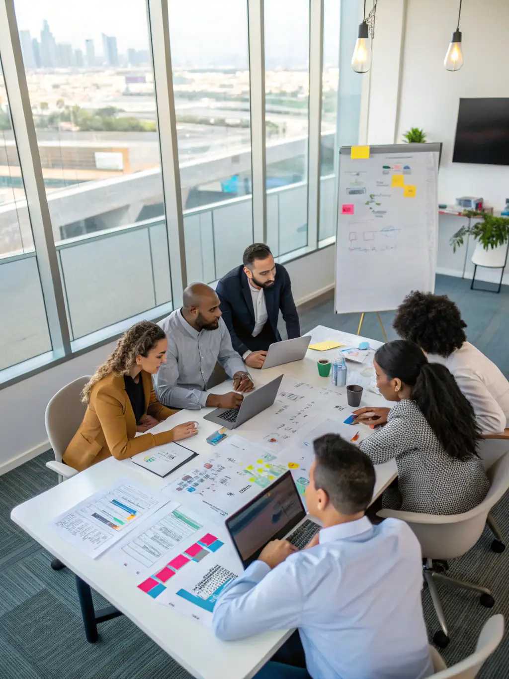 A team of consultants discussing cyber security strategies in a conference room.