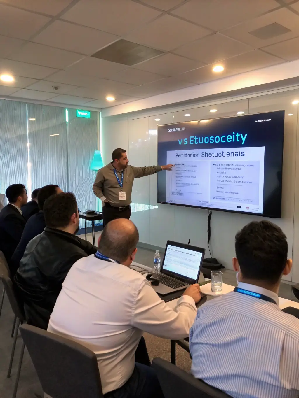 An employee at Dynamic Data Solutions presenting a cybersecurity solution to a client, emphasizing the company's commitment to providing cutting-edge solutions and expert consulting.