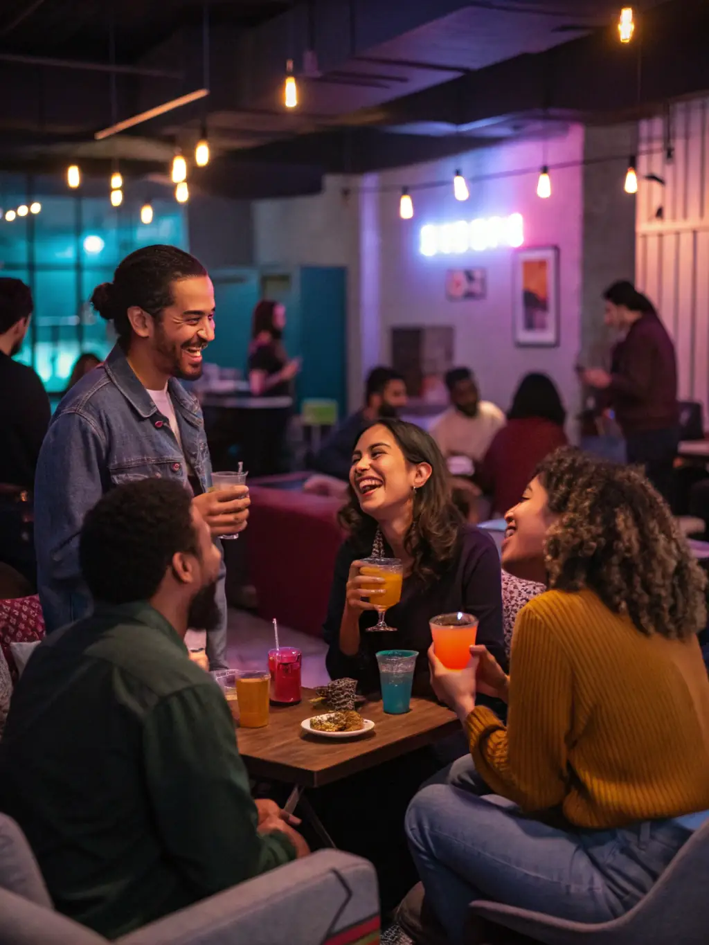 Employees enjoying a company-sponsored social event, showcasing the positive work-life balance and strong sense of community at Dynamic Data Solutions.